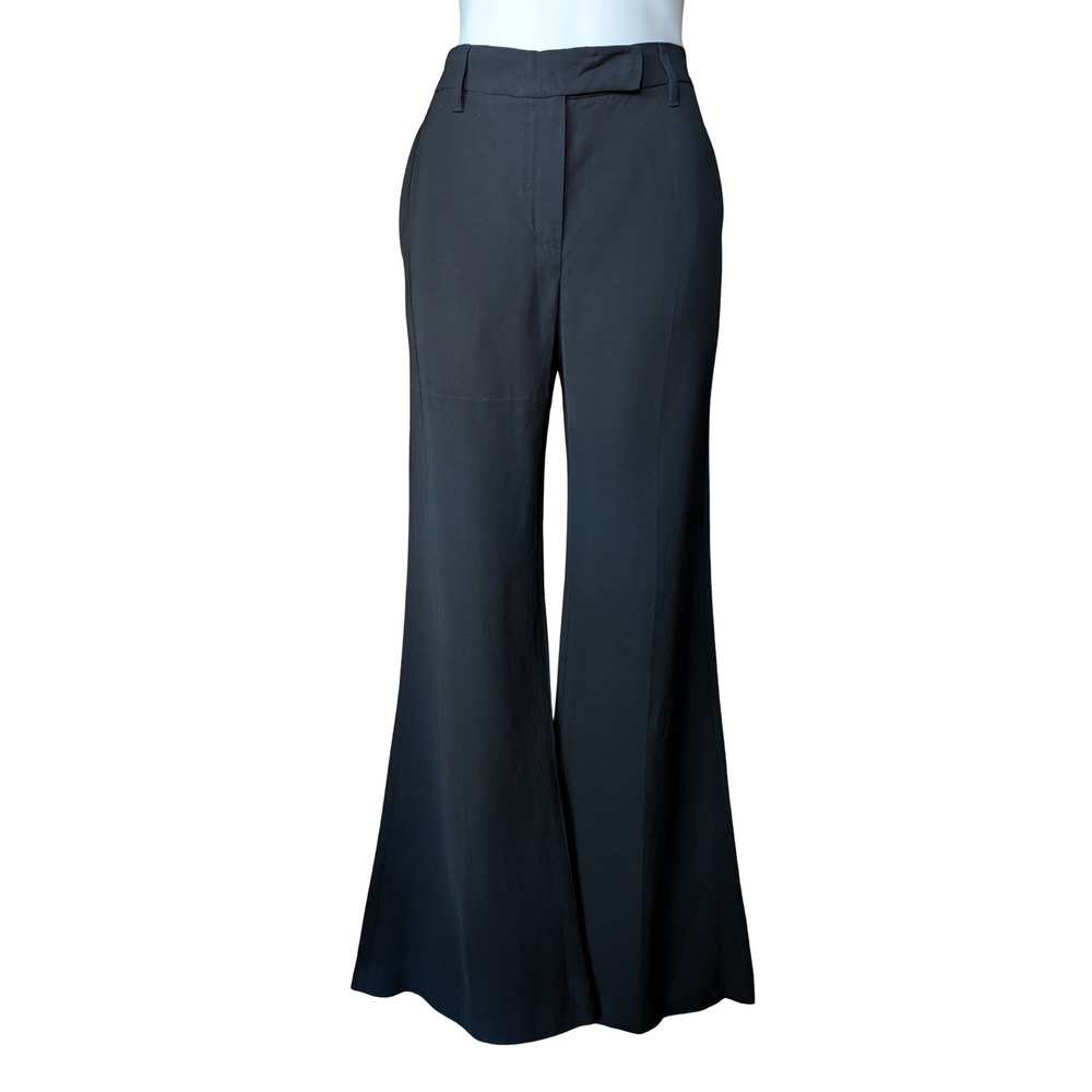 New Brunello Cucinelli Black Viscose Linen Flare Trousers Pants‎ USA 6 IT 42